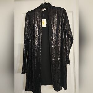 Calvin Klein Womens Size L Black Sequin Open Jacket. Brand new